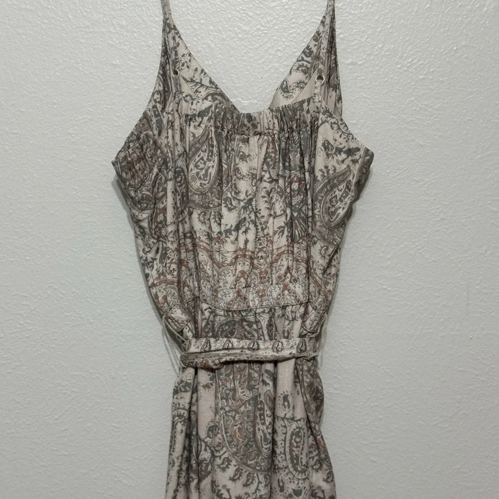 Splendid Alessandra Paisley Linen Blend Maxi Dress Leg Slit Size Large‎ Bohemian